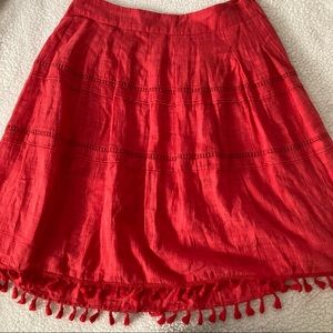 Talbots red boho knee length tiered circle skirt